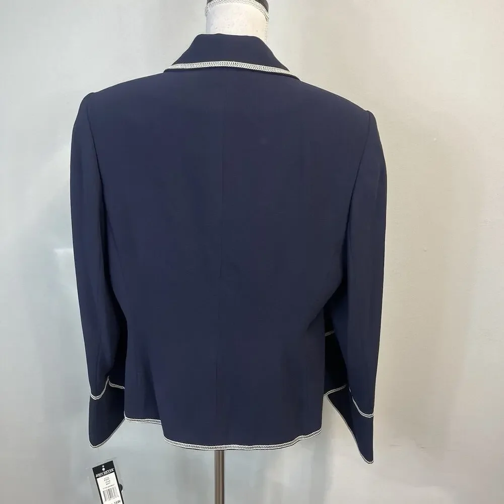 John Meyer Blazer Jacket Plus sz 16W Navy Blue Ivory Career Professional Wedding - Picture 8 of 9